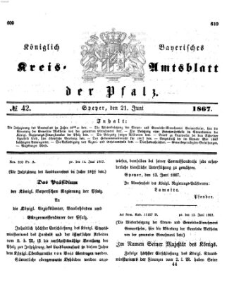 Königlich-bayerisches Kreis-Amtsblatt der Pfalz (Königlich bayerisches Amts- und Intelligenzblatt für die Pfalz) Freitag 21. Juni 1867