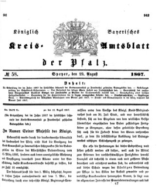 Königlich-bayerisches Kreis-Amtsblatt der Pfalz (Königlich bayerisches Amts- und Intelligenzblatt für die Pfalz) Montag 19. August 1867