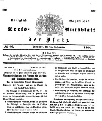 Königlich-bayerisches Kreis-Amtsblatt der Pfalz (Königlich bayerisches Amts- und Intelligenzblatt für die Pfalz) Mittwoch 18. September 1867