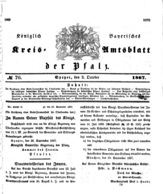 Königlich-bayerisches Kreis-Amtsblatt der Pfalz (Königlich bayerisches Amts- und Intelligenzblatt für die Pfalz) Donnerstag 3. Oktober 1867