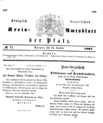 Königlich-bayerisches Kreis-Amtsblatt der Pfalz (Königlich bayerisches Amts- und Intelligenzblatt für die Pfalz) Samstag 12. Oktober 1867