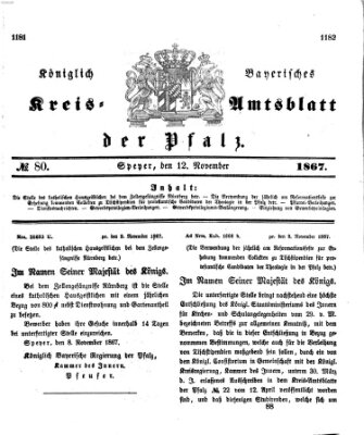 Königlich-bayerisches Kreis-Amtsblatt der Pfalz (Königlich bayerisches Amts- und Intelligenzblatt für die Pfalz) Dienstag 12. November 1867