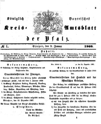 Königlich-bayerisches Kreis-Amtsblatt der Pfalz (Königlich bayerisches Amts- und Intelligenzblatt für die Pfalz) Freitag 3. Januar 1868