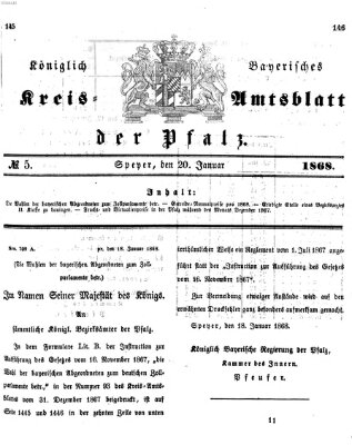 Königlich-bayerisches Kreis-Amtsblatt der Pfalz (Königlich bayerisches Amts- und Intelligenzblatt für die Pfalz) Montag 20. Januar 1868