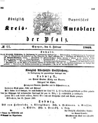 Königlich-bayerisches Kreis-Amtsblatt der Pfalz (Königlich bayerisches Amts- und Intelligenzblatt für die Pfalz) Donnerstag 6. Februar 1868