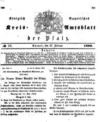 Königlich-bayerisches Kreis-Amtsblatt der Pfalz (Königlich bayerisches Amts- und Intelligenzblatt für die Pfalz) Donnerstag 27. Februar 1868