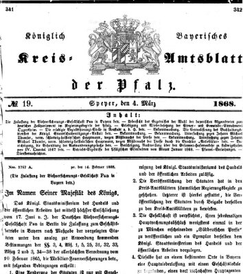 Königlich-bayerisches Kreis-Amtsblatt der Pfalz (Königlich bayerisches Amts- und Intelligenzblatt für die Pfalz) Mittwoch 4. März 1868