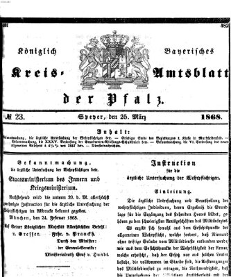 Königlich-bayerisches Kreis-Amtsblatt der Pfalz (Königlich bayerisches Amts- und Intelligenzblatt für die Pfalz) Mittwoch 25. März 1868