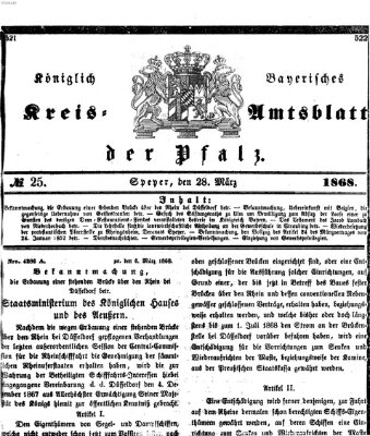 Königlich-bayerisches Kreis-Amtsblatt der Pfalz (Königlich bayerisches Amts- und Intelligenzblatt für die Pfalz) Samstag 28. März 1868