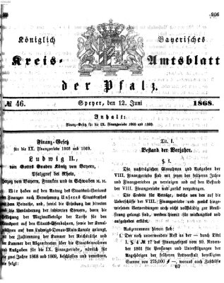 Königlich-bayerisches Kreis-Amtsblatt der Pfalz (Königlich bayerisches Amts- und Intelligenzblatt für die Pfalz) Freitag 12. Juni 1868