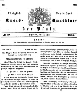 Königlich-bayerisches Kreis-Amtsblatt der Pfalz (Königlich bayerisches Amts- und Intelligenzblatt für die Pfalz) Samstag 11. Juli 1868