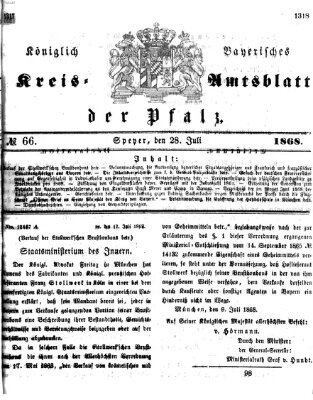 Königlich-bayerisches Kreis-Amtsblatt der Pfalz (Königlich bayerisches Amts- und Intelligenzblatt für die Pfalz) Dienstag 28. Juli 1868
