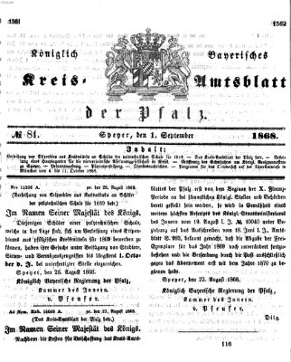 Königlich-bayerisches Kreis-Amtsblatt der Pfalz (Königlich bayerisches Amts- und Intelligenzblatt für die Pfalz) Dienstag 1. September 1868