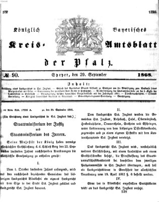 Königlich-bayerisches Kreis-Amtsblatt der Pfalz (Königlich bayerisches Amts- und Intelligenzblatt für die Pfalz) Dienstag 29. September 1868