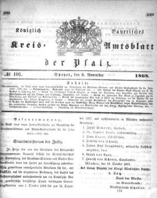 Königlich-bayerisches Kreis-Amtsblatt der Pfalz (Königlich bayerisches Amts- und Intelligenzblatt für die Pfalz) Freitag 6. November 1868