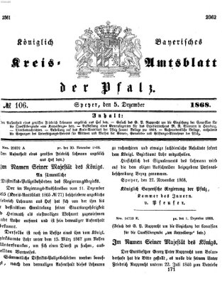 Königlich-bayerisches Kreis-Amtsblatt der Pfalz (Königlich bayerisches Amts- und Intelligenzblatt für die Pfalz) Samstag 5. Dezember 1868