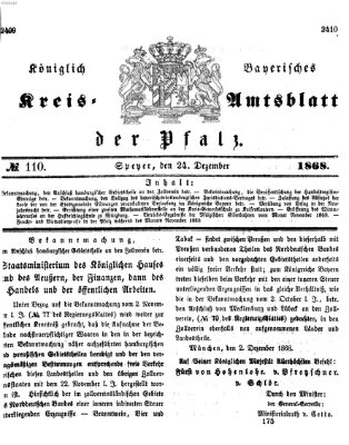 Königlich-bayerisches Kreis-Amtsblatt der Pfalz (Königlich bayerisches Amts- und Intelligenzblatt für die Pfalz) Donnerstag 24. Dezember 1868