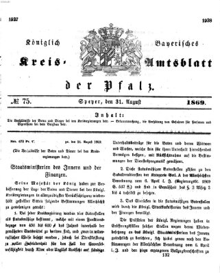 Königlich-bayerisches Kreis-Amtsblatt der Pfalz (Königlich bayerisches Amts- und Intelligenzblatt für die Pfalz) Dienstag 31. August 1869