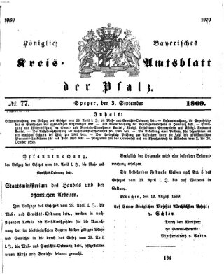 Königlich-bayerisches Kreis-Amtsblatt der Pfalz (Königlich bayerisches Amts- und Intelligenzblatt für die Pfalz) Freitag 3. September 1869