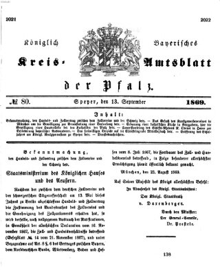 Königlich-bayerisches Kreis-Amtsblatt der Pfalz (Königlich bayerisches Amts- und Intelligenzblatt für die Pfalz) Montag 13. September 1869