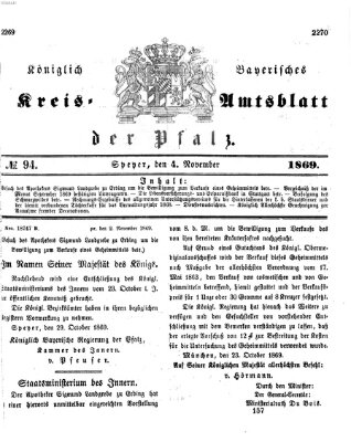 Königlich-bayerisches Kreis-Amtsblatt der Pfalz (Königlich bayerisches Amts- und Intelligenzblatt für die Pfalz) Donnerstag 4. November 1869