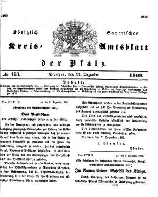 Königlich-bayerisches Kreis-Amtsblatt der Pfalz (Königlich bayerisches Amts- und Intelligenzblatt für die Pfalz) Samstag 11. Dezember 1869