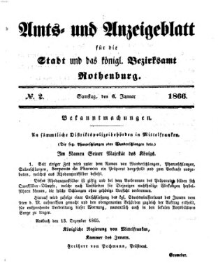 Amts- und Anzeigenblatt für die Stadt und das Königl. Bezirksamt Rothenburg Samstag 6. Januar 1866