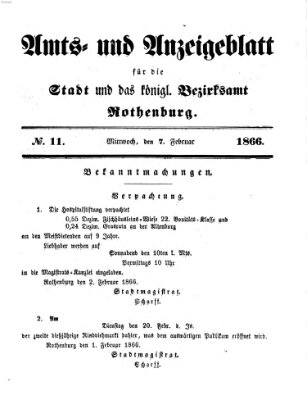 Amts- und Anzeigenblatt für die Stadt und das Königl. Bezirksamt Rothenburg Mittwoch 7. Februar 1866