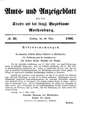 Amts- und Anzeigenblatt für die Stadt und das Königl. Bezirksamt Rothenburg Samstag 10. März 1866