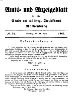 Amts- und Anzeigenblatt für die Stadt und das Königl. Bezirksamt Rothenburg Samstag 21. April 1866