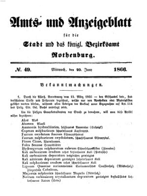 Amts- und Anzeigenblatt für die Stadt und das Königl. Bezirksamt Rothenburg Mittwoch 20. Juni 1866