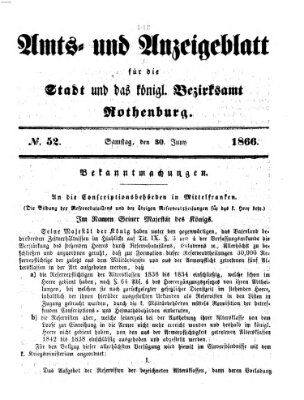 Amts- und Anzeigenblatt für die Stadt und das Königl. Bezirksamt Rothenburg Samstag 30. Juni 1866