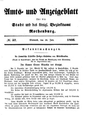 Amts- und Anzeigenblatt für die Stadt und das Königl. Bezirksamt Rothenburg Mittwoch 18. Juli 1866