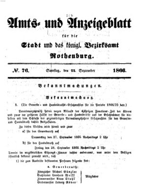 Amts- und Anzeigenblatt für die Stadt und das Königl. Bezirksamt Rothenburg Samstag 22. September 1866