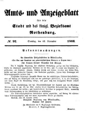 Amts- und Anzeigenblatt für die Stadt und das Königl. Bezirksamt Rothenburg Samstag 17. November 1866