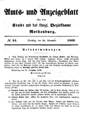 Amts- und Anzeigenblatt für die Stadt und das Königl. Bezirksamt Rothenburg Samstag 24. November 1866