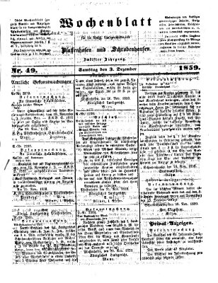 Wochenblatt für die königl. Landgerichtsbezirke Pfaffenhofen und Schrobenhausen (Amts-Blatt für den Verwaltungs- und Gerichts-Bezirk Schrobenhausen) Samstag 3. Dezember 1859