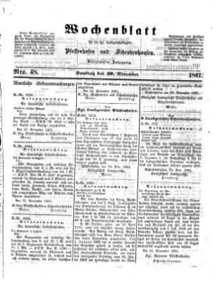 Wochenblatt für die königl. Landgerichtsbezirke Pfaffenhofen und Schrobenhausen (Amts-Blatt für den Verwaltungs- und Gerichts-Bezirk Schrobenhausen) Samstag 30. November 1861