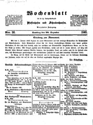 Wochenblatt für die königl. Landgerichtsbezirke Pfaffenhofen und Schrobenhausen (Amts-Blatt für den Verwaltungs- und Gerichts-Bezirk Schrobenhausen) Samstag 28. Dezember 1861