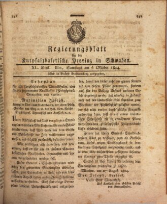 Regierungsblatt für die Kurpfalzbaierische Provinz in Schwaben Samstag 6. Oktober 1804