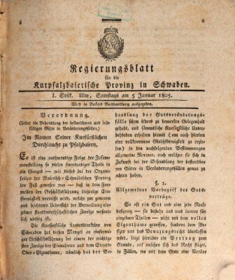 Regierungsblatt für die Kurpfalzbaierische Provinz in Schwaben Samstag 5. Januar 1805