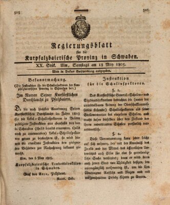 Regierungsblatt für die Kurpfalzbaierische Provinz in Schwaben Samstag 18. Mai 1805