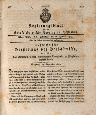 Regierungsblatt für die Kurpfalzbaierische Provinz in Schwaben Samstag 26. Oktober 1805