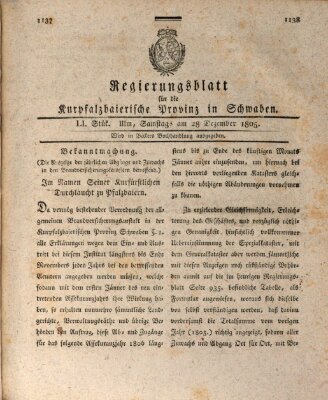 Regierungsblatt für die Kurpfalzbaierische Provinz in Schwaben Samstag 28. Dezember 1805