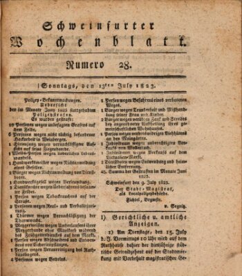 Schweinfurter Wochenblatt Sonntag 13. Juli 1823