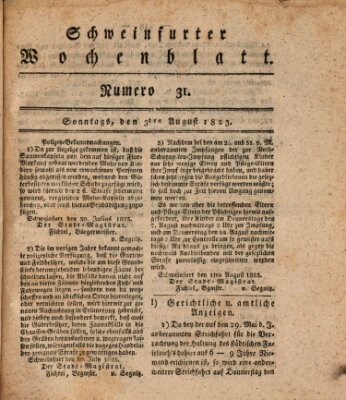 Schweinfurter Wochenblatt Sonntag 3. August 1823