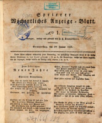 Speyerer wöchentliches Anzeige-Blatt Donnerstag 2. Januar 1823