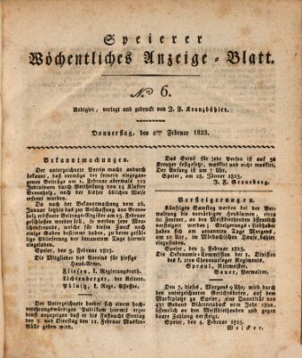 Speyerer wöchentliches Anzeige-Blatt Donnerstag 6. Februar 1823