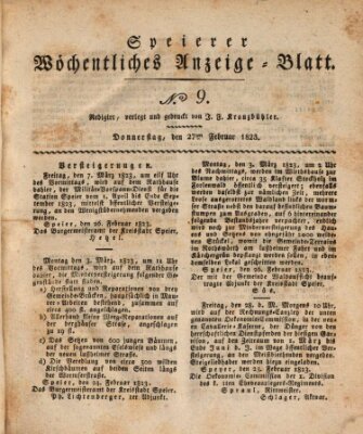 Speyerer wöchentliches Anzeige-Blatt Donnerstag 27. Februar 1823