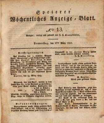 Speyerer wöchentliches Anzeige-Blatt Donnerstag 27. März 1823